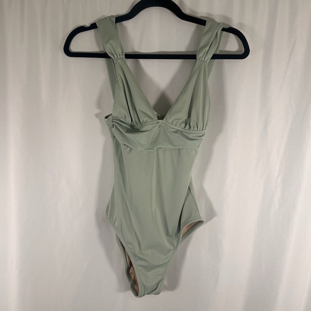 J. Crew Swimsuit Women's 2 Green Sleeveless Pullover Vneck Stretchy One Piece